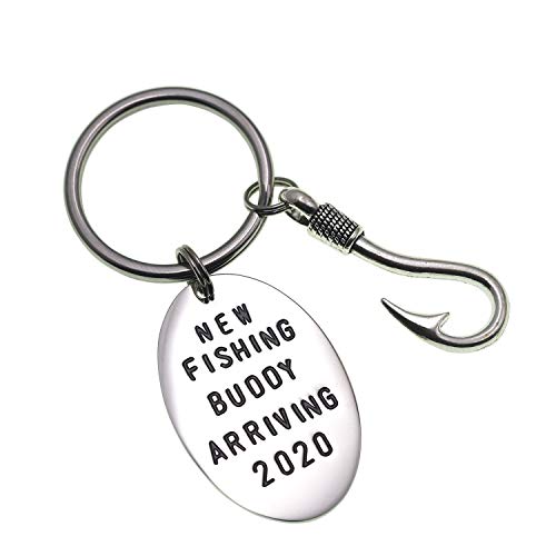 Product Cover LParkin New Fishing Buddy Arriving 2020 Fishing Buddy Keychain Pregnancy Announcement Gift for Dad My Fishing Buddy Fishing Gifts Men's Gift Grandpa Gifts (2020 Keychain)