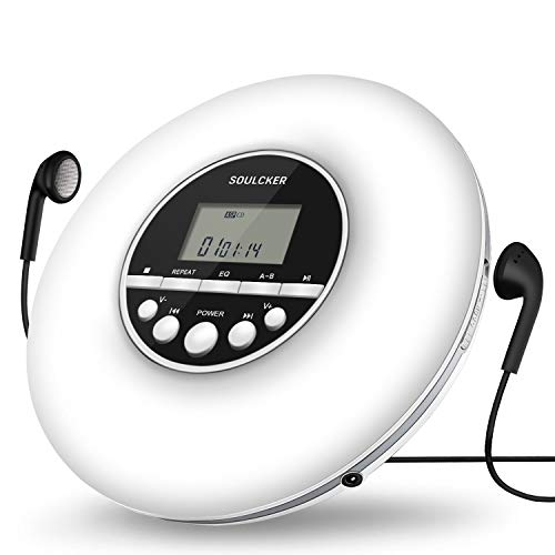 Product Cover Portable CD Player, Soulcker Personal Compact Disc CD Player with Headphones Jack, Anti-Skip/Shockproof Protection Small Music CD Walkman Players with LCD Display for Adults Students Kids(White)
