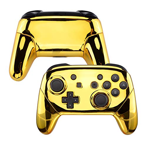 Product Cover eXtremeRate Chrome Gold Faceplate Backplate Handles for Nintendo Switch Pro Controller, Glossy DIY Replacement Grip Housing Shell Cover for Nintendo Switch Pro - Controller NOT Included