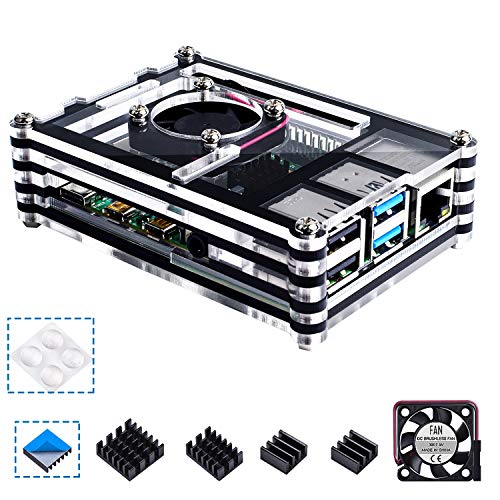 Product Cover Smraza Case for Raspberry Pi 4 B, Raspberry Pi 4 Case with Cooling Fan, 4PCS Heatsinks for Raspberry Pi 4 Model B (RPI 4 Board Not Included) - Black and Clear