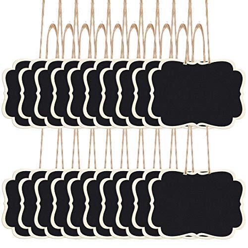 Product Cover ANPHSIN Pack of 40 Mini Hanging Erasable Chalkboards- 2.5 × 3.5'' Double Sided Blackboard with String Message Board Hanging Signs for Weddings, Food Label, Price Tags, Menus, Kids Crafts
