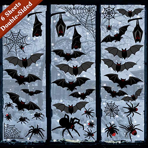 Product Cover Ivenf Halloween Decorations Window Clings Decor, Large Scary Silhouette Bats Spider Kids School Home Office Accessories Party Supplies Gifts, 6 Sheet 59pcs