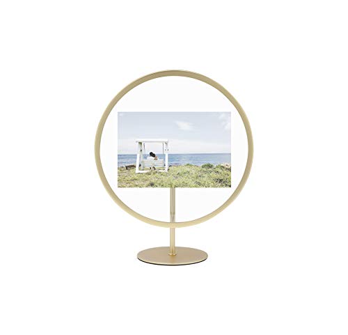 Product Cover Umbra, Brass Infinity Picture Frame, Unique Circular Display for Desk or Wall, Floats 4x6 Photo, 4 x 6