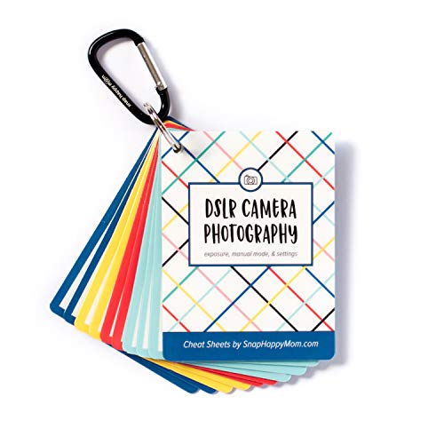 Product Cover DSLR Cheat Sheet Cards for Canon, Nikon and Sony Cameras - Plastic Quick Reference Photography Cards | Camera Settings, Exposure & Manual Mode | Snap Happy Mom