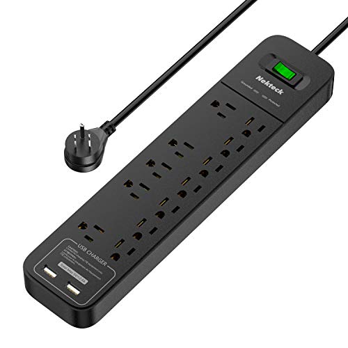 Product Cover Nekteck Power Strip Surge Protector with 2 USB Ports and 12 AC Outlets, Flat Plug Power Strip with 6 ft Heavy Duty Long Cord for Travel, Home Theater, Office, Outdoor and More(2390-Joule, 5V/2.4A)