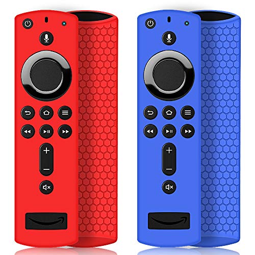 Product Cover 2 Pack Remote Case/Cover for Fire TV Stick 4K,Protective Silicone Holder Lightweight Anti Slip Shockproof for Fire TV Cube/3rd Gen Compatible with All-New 2nd Gen Alexa Voice Remote Control-Blue,Red