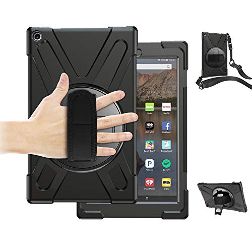 Product Cover Fire HD 10 Case with Stand,TSQ Full Body Heavy Duty Shockproof Rugged Protective Case with Handle Hand Strap/Shoulder Strap/Kickstand for Amazon Fire HD 10.1 Inch Tablet 2018/2017/2019 Release,Black
