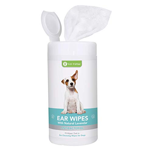 Product Cover VET-VIRTUE Dog Ear Cleaner Wipes - Fragrance Free Ear Infection Treatment for Dogs, Halt Yeast, Mites and Itching, Large Soft Cotton Ear Wipes for Dogs