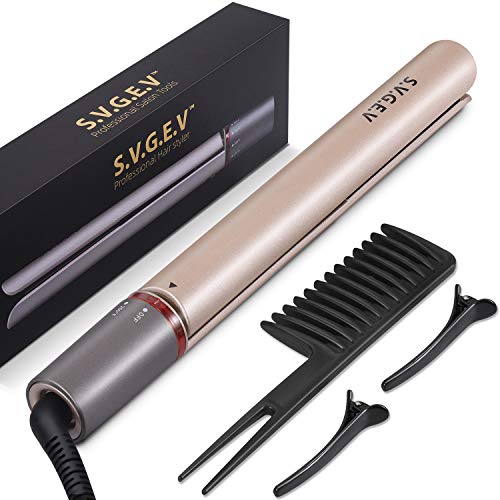 Product Cover Professional Flat Iron for Hair Styling, Hair Straightener and Curler 2 in 1 Tourmaline Ceramic Plate Fast Heat up with Rotating Adjustable Temperature (250°F-450°F) for All Hair Types (1 Inch, Gold)