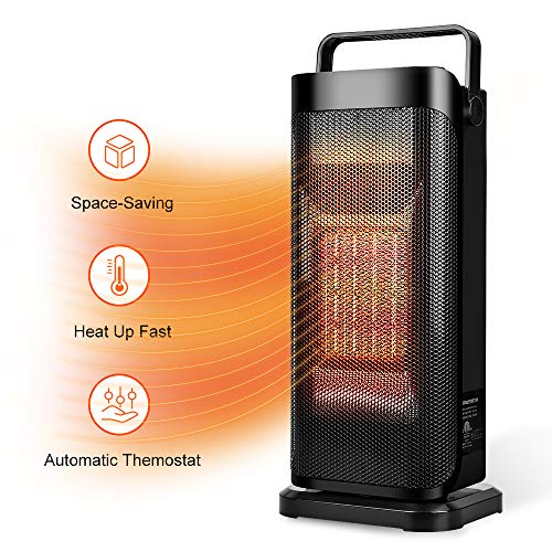 Product Cover Ceramic Space Heater for Office - Quiet Tower Heater Heat Up in Seconds Portable Small Personal Heater for Desk with Adjustable Thermostat,Oscillating Heater Fan for Home, Indoor Use