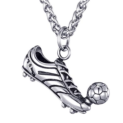 Product Cover Men's Stainless Steel Soccer Shoe Football Pendant Necklace with 24 Inches Link Chain