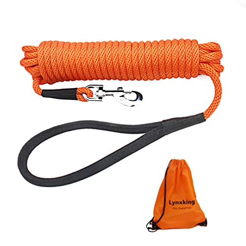 Product Cover lynxking Check Cord Long Dog Training Leash Tracking Line Heavy Duty Puppy Rope Lead for Small Medium Large Dogs (50 feet x 3/8 in, Orange)