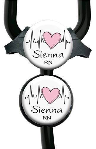 Product Cover Pink EKG Heart Stethoscope Tag - Adjustable Steth Tag Id for Tubing Personalized with Name, Monogram, Occupation Title - Hospital Nurse Identification