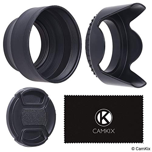 Product Cover 77mm Set of 2 Camera Lens Hoods and 1 Lens Cap - Rubber (Collapsible) + Tulip Flower - Sun Shade/Shield - Reduces Lens Flare and Glare - Blocks Excess Sunlight for Enhanced Photography and Video Foo