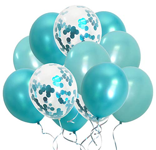 Product Cover Turquoise Balloons Metallic Confetti Teal Balloons for Engagement Bachelorette Party Decorations Supplies(Turquoise Teal Confetti)