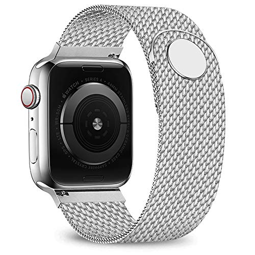 Product Cover jwacct Compatible for Apple Watch Band 42mm 44mm, Adjustable Stainless Steel Mesh Wristband Sport Loop for iWatch Series 5 4 3 2 1,Silver