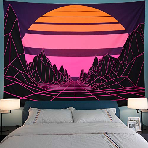 Product Cover Leofanger Sun Tapestry Mountain Tapestry Abstract Purple Mountains Tapestry Retro Geometric Wave Tapestry Wall Hanging for Living Room Dorm (M- 59.1