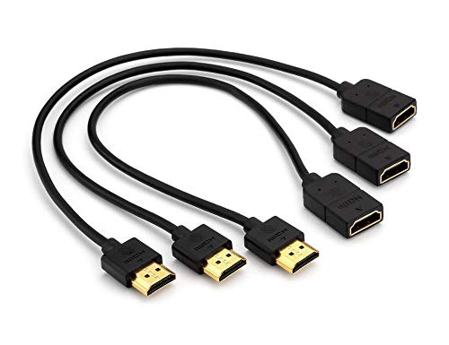 Product Cover Sewell Direct 3 Pack of 4K HDMI 2.0 Male to Female Extension Cables, Port Saver, Thin Black, 1ft
