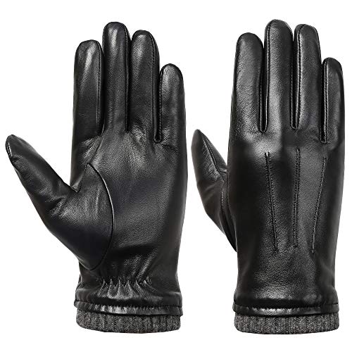 Product Cover Men's Winter Touchscreen Leather Gloves - Isilila Leather Warm Texting Dress Driving Gloves with Fleece Lining