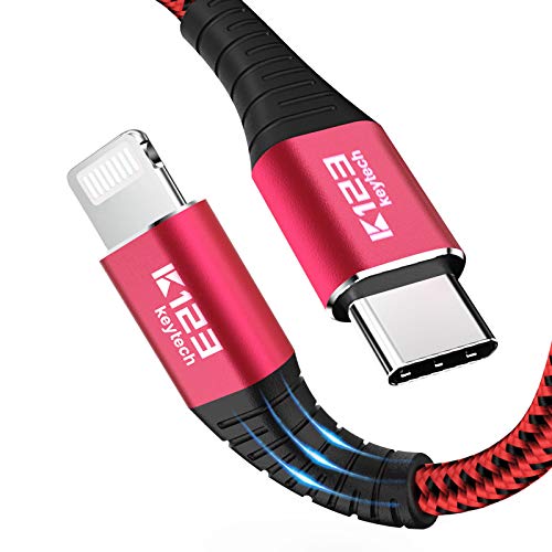 Product Cover K123 Keytech USB C to Lightning Cable 6.6ft, [Apple MFi Certified] Nylon Braided Fast Charging Cord for iPhone 11/11 Pro/11 Pro Max/X/XS/XR/XS Max/8/8 Plus, Supports Power Delivery -Red