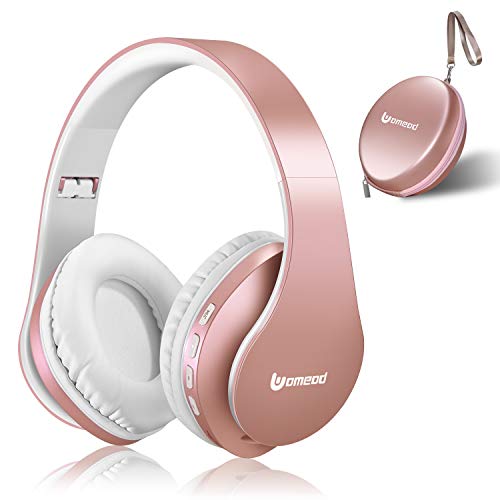Product Cover Bluetooth Headphones Wireless, Uomeod Over Ear Stereo Headset V5.0 with Microphone, Foldable & Lightweight, Support Tf Card MP3 and FM Radio for Cellphones Laptop TV (Rose Gold)