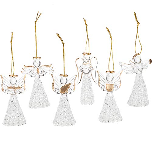 Product Cover Sea Team Clear Glass Angel Ornaments for Christmas Tree Decorations, 75mm/2.95-inch, Set of 6 (Gold)