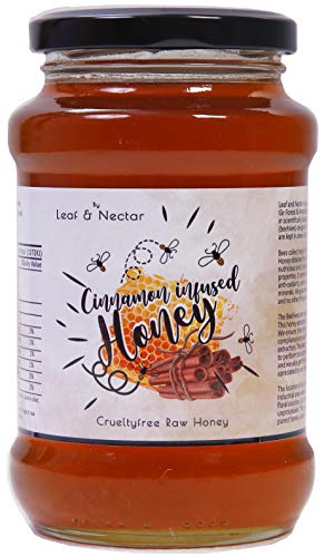 Product Cover Leaf & Nectar Raw Organic Infused with Cinnamon Unprocessed, Unpasteurized, Natural Honey, 530 g (Glass Jar)