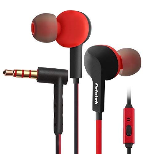 Product Cover Noise Isolating and High Definition in Ear Canal, FALATEK Thalia Headphones Earbuds with Powerful Bass. Tangle Free for iPhone, iPod, iPad, MP3 Players, Samsung, LG with Mic (Black & Red)