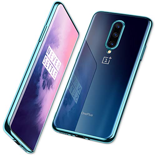 Product Cover DTTO for Oneplus 7 Pro Case, Soft TPU Clear Stylish Cover All-Round Protection Anti-Falling Case with Metal Luster Edge for Oneplus 7 Pro,Sky Blue