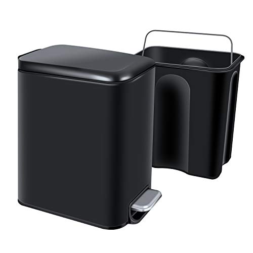 Product Cover H+LUX Rectangular Small Trash Can with Lid Soft Close, Bathroom Trash Can with Removable Inner Wastebasket, Anti-Fingerprint Matt Finish, 5L/1.3Gal, Black