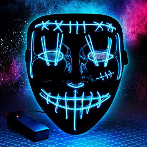 Product Cover Halloween Purge LED Mask Costume Festival Parties Scary Mask Light Up Creepy Masks for Adults Kids (Blue-1)
