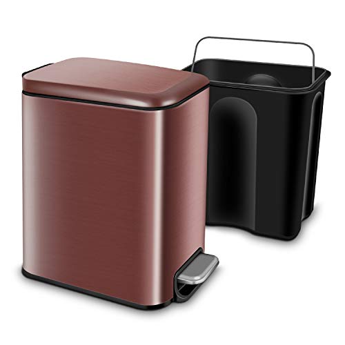 Product Cover YCTEC Rectangular Small Trash Can with Lid Soft Close, Bathroom Trash Can with Removable Inner Wastebasket, Anti-Fingerprint Stainless Steel Finish, 5L/1.3Gal, Rose Gold