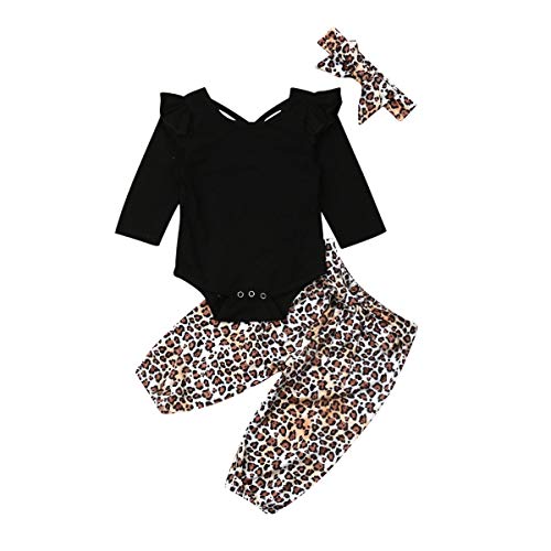 Product Cover Inflant Baby Girl Leopard Outfits Long Sleeve Romper Tops Bodysuit + Harem Pants+Headband Clothes Set
