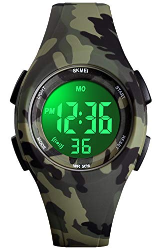 Product Cover Kids Watch Sport Multi Function 50M Waterproof LED Alarm Stopwatch Digital Child Wristwatch for Boy Girl (Green Camouflage)