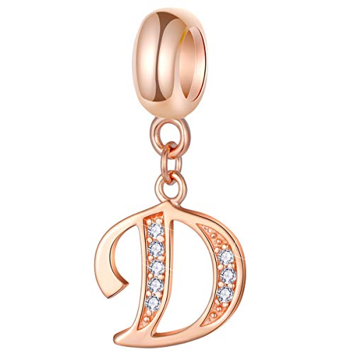 Product Cover EMOSTAR Letter D Charms Initial A-Z Alphabet Beads - Rose Gold 925 Sterling Silver Dangle CZ Birthstone fits Pandora Bracelet Charms, for Mothers Day Birthday Necklace Jewelry