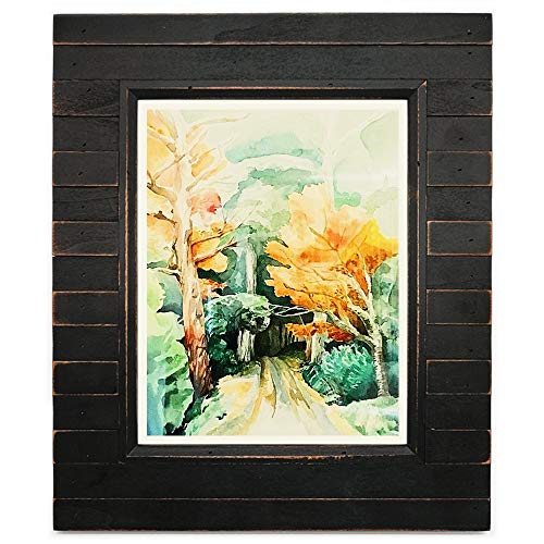 Product Cover Eosglac 8x10 Picture Frame Distressed Black, Timbermount Rustic Photo Frame with Wood Siding Look, Tabletop or Wall Display