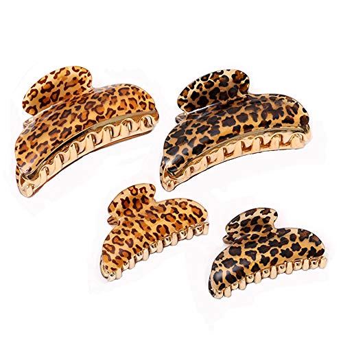 Product Cover 4 Pcs Hair Claw Banana Clips tortoise Shell Claw Hair Clip,Large Size Leopard print Celluloid French Design Vintage Barrettes for Women