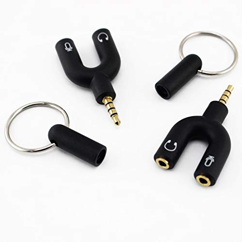 Product Cover 2 Pack Headset Splitter Adapter, U Shape 3.5mm 4 Pole Male to 2 x 3 Pole Female Headphone Y Splitter for Audio Stereo Headphone and MIC for Phones, Computers, MP3, Tablet Black Color