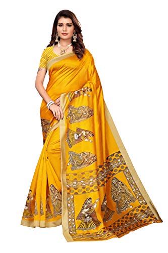 Product Cover Anni Designer Women's Yellow Mysore Silk Ethnic Printed Saree with Blouse Piece(Gopi Yellow_Free Size)