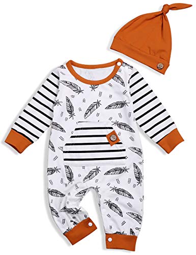 Product Cover Baby Boy Girl Clothes Toddler 3D Ears Outfits Feather Print Striped Romper Hoodie Sweatshirt Long Sleeve Clothing Set