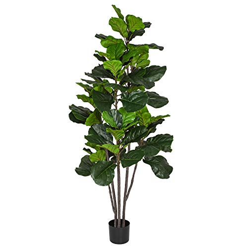 Product Cover Woooow 6 Feet Artificial Fiddle Leaf Fig Tree in Planter,Artificial Tree Beautiful Fake Plant Fiddle Leaf Indoor/Outdoor UV Resistant Tree for Living Room Balcony Corner Decor