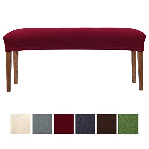 Product Cover smiry Jacquard Dining Room Bench Covers, Stretch Spandex upholstered Bench Slipcover, Removable Washable Bench Protectors(15.7'' x 43.3'', Burgundy)