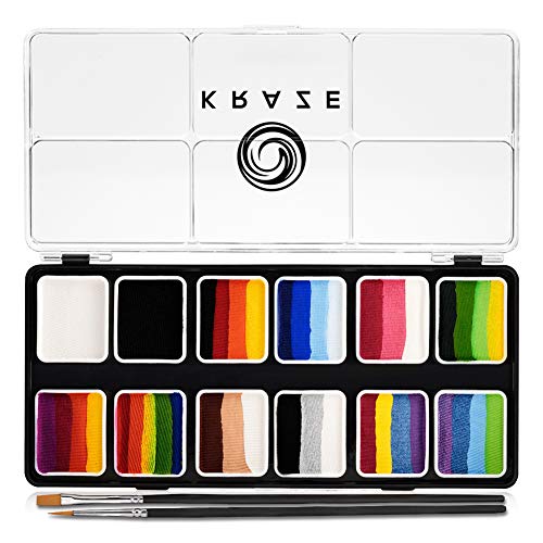 Product Cover Kraze FX Splash 12 Color Split Cake Palette (6 gm) with 2 Brushes - Water Activated, Hypoallergenic, Safe, Non-Toxic Face Painting Kit for Sensitive Skin, Kids & Adults