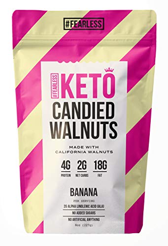 Product Cover Fearless Keto Small Batch Hand-Roasted Candied Walnuts, 2g Net Carb, High Protein, Monk Fruit Sweetened, Nut Mix, Made with Omega-3 Rich California Walnuts, 8 oz (Banana Flavor)