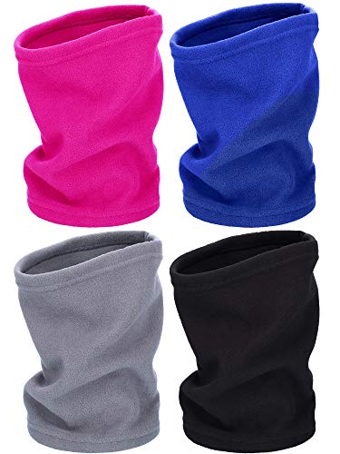 Product Cover Blulu 4 Pieces Neck Warmer Ear Warmer Fleece Neck Gaiter Windproof Skiing Hiking Cycling Warmer for Adults and Kids (Color Set 2)
