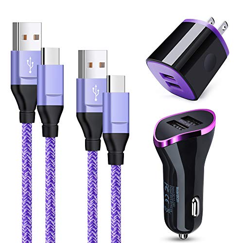 Product Cover Type C Car Phone Charger, Charger Plug Charging Block + C Charger Cable 4 Pack Compatible for Samsung S10e S10 S9 S8 Plus,LG V20 V30 V40 G5 G6,Moto G7 G6 X4 Z4 Z3 Z2,OnePlus 7 6T 6,Google Nexus 6P 5X