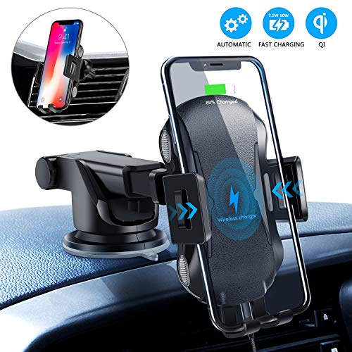 Product Cover Wireless Car Charger, 10W Qi Fast Charging Auto-Clamping Car Mount,Windshield Air Vent Phone Holder for iPhone 11/11 Pro/11 Pro Max/Xs MAX/XS/XR/X/8/8+,Samsung S10/S10+/S9/S9+and More