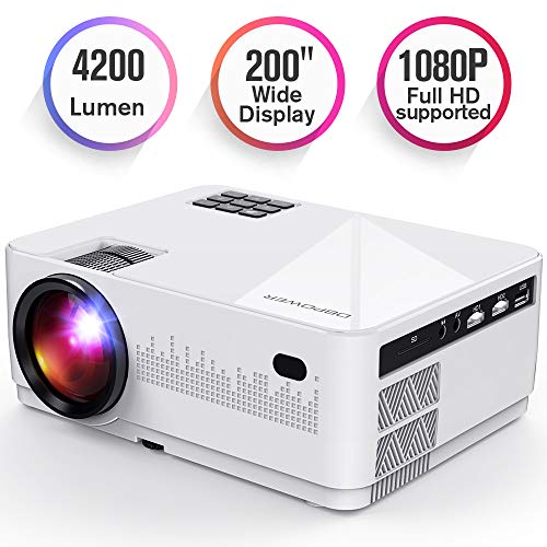 Product Cover DBPOWER L21 LCD Video Projector, 4200L 1080P 1920x1080 Supported Full HD Mini Movie Projector with HDMIx2/USB/SD/AV Ports, Compatible with Smartphone/VGA/TV/PS4/DVD Ideal for Home Theater(Loud Sound)
