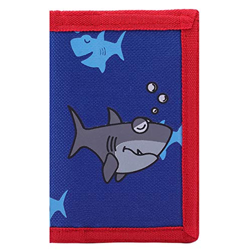 Product Cover RFID Blocking Wallet for Kids/Slim Cartoon Wallet with Zippered Pocket/Trifold Canvas Outdoor Sports Wallet (Shark)