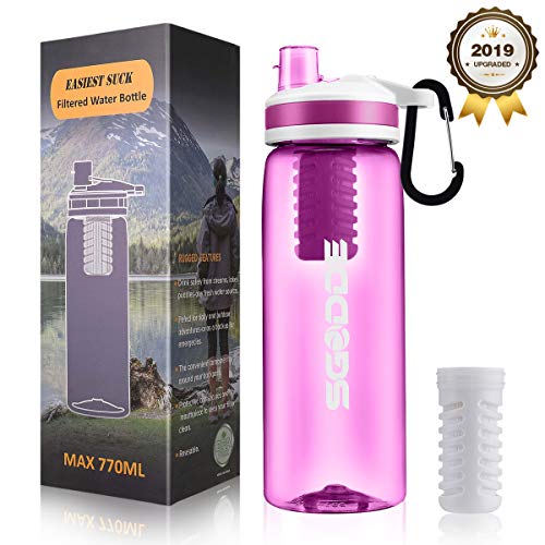 Product Cover SGODDE Water Filter Bottles, 2019 Latest Filtered Water Bottle Filter Straw BPA Free for Hiking, Camping, Backpacking and Travel Rose Red